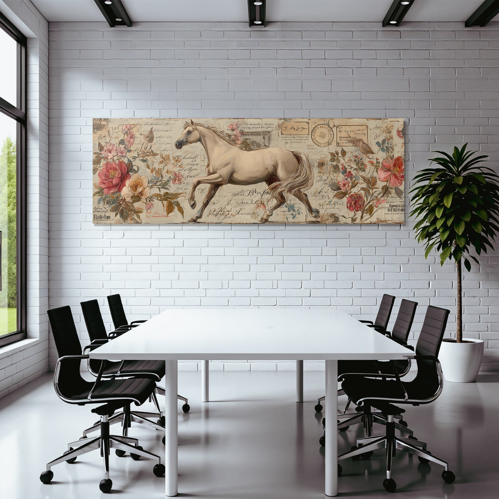 Vintage and shabby running horse floral elements decorative