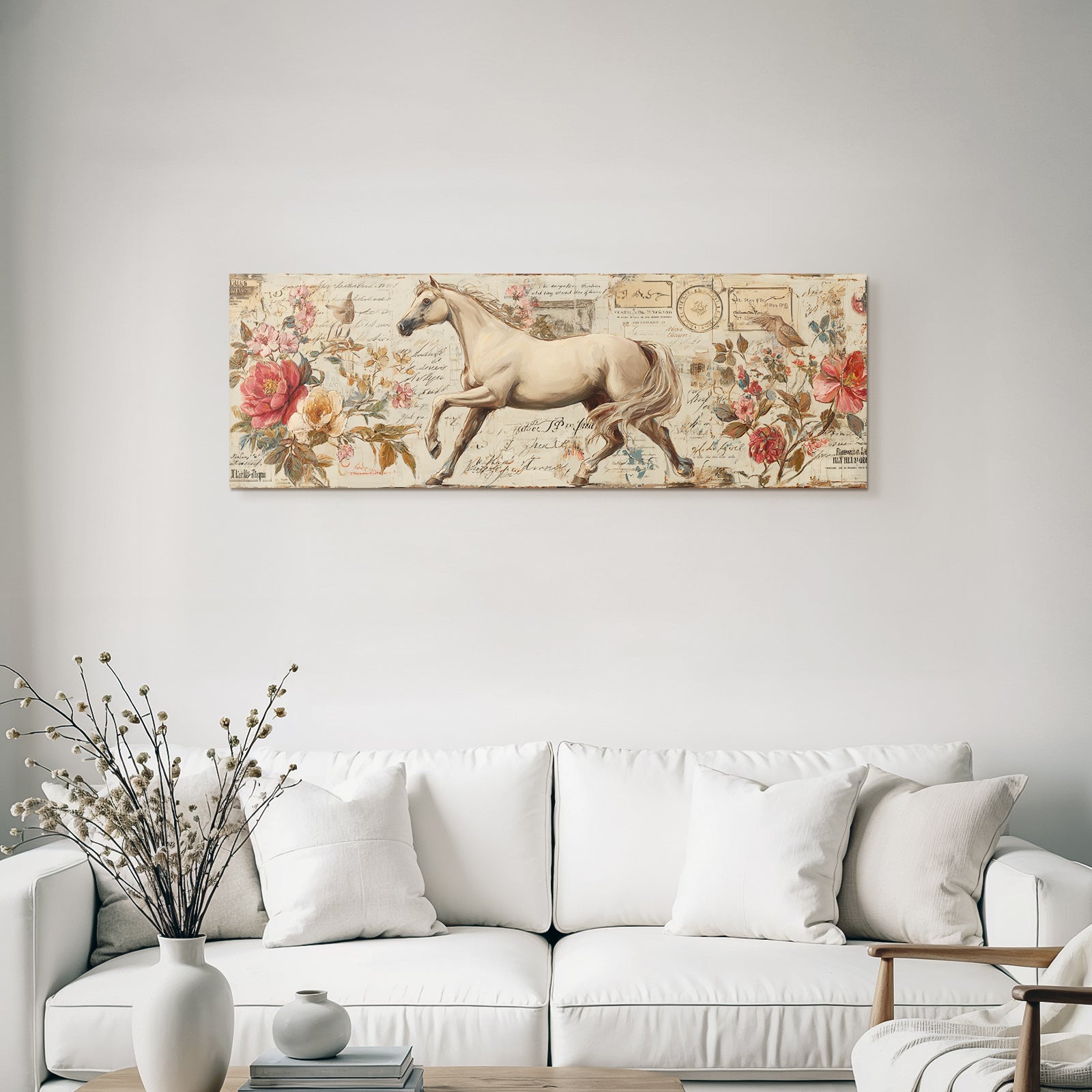 Vintage and shabby running horse floral elements decorative