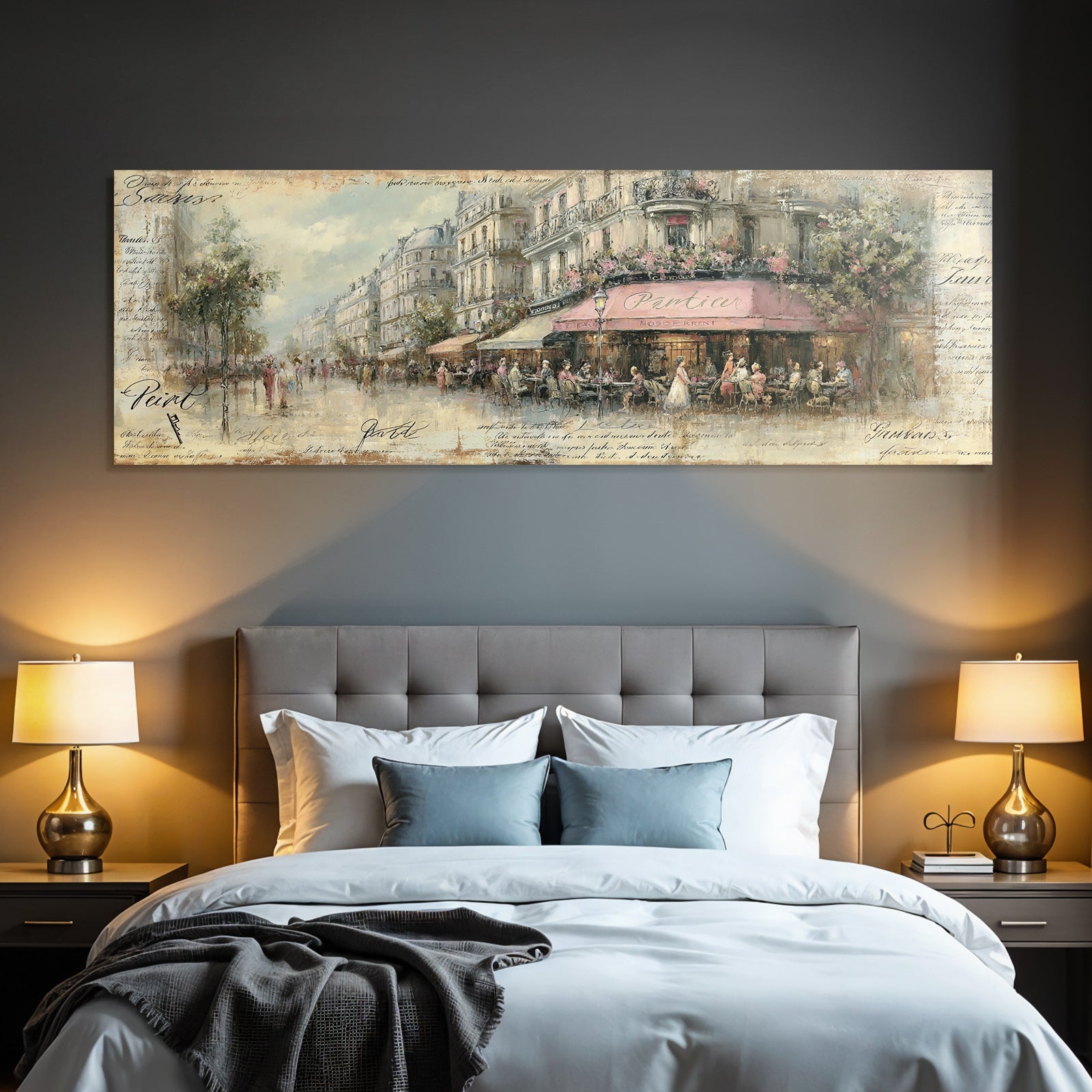 Vintage and shabby picturesque Parisian street with cafes and people