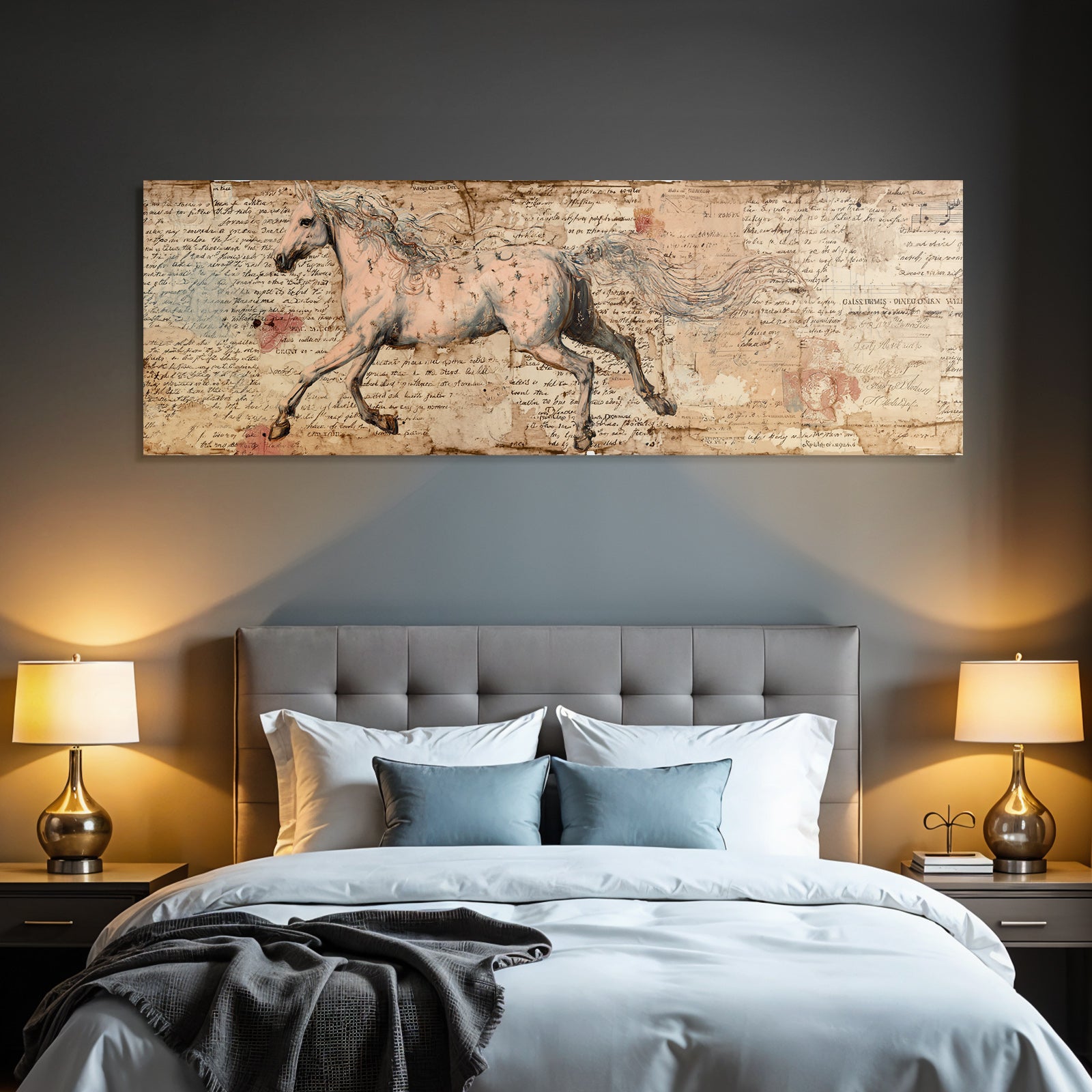 Vintage and shabby horse art background handwritten notes