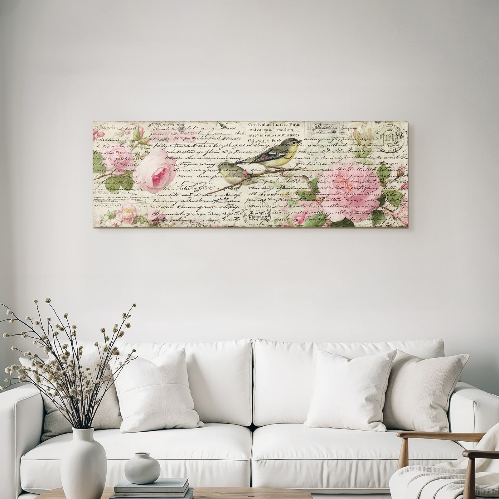 Vintage and shabby vintage illustration flowers birds handwriting decorative elements