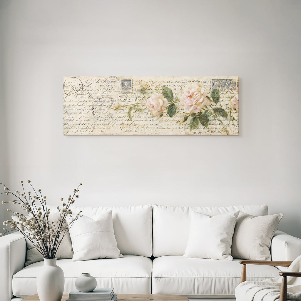 Vintage Und Shabby Vintage Postkarte Rosetten Handgeschriebener Text Mit Poststempeln