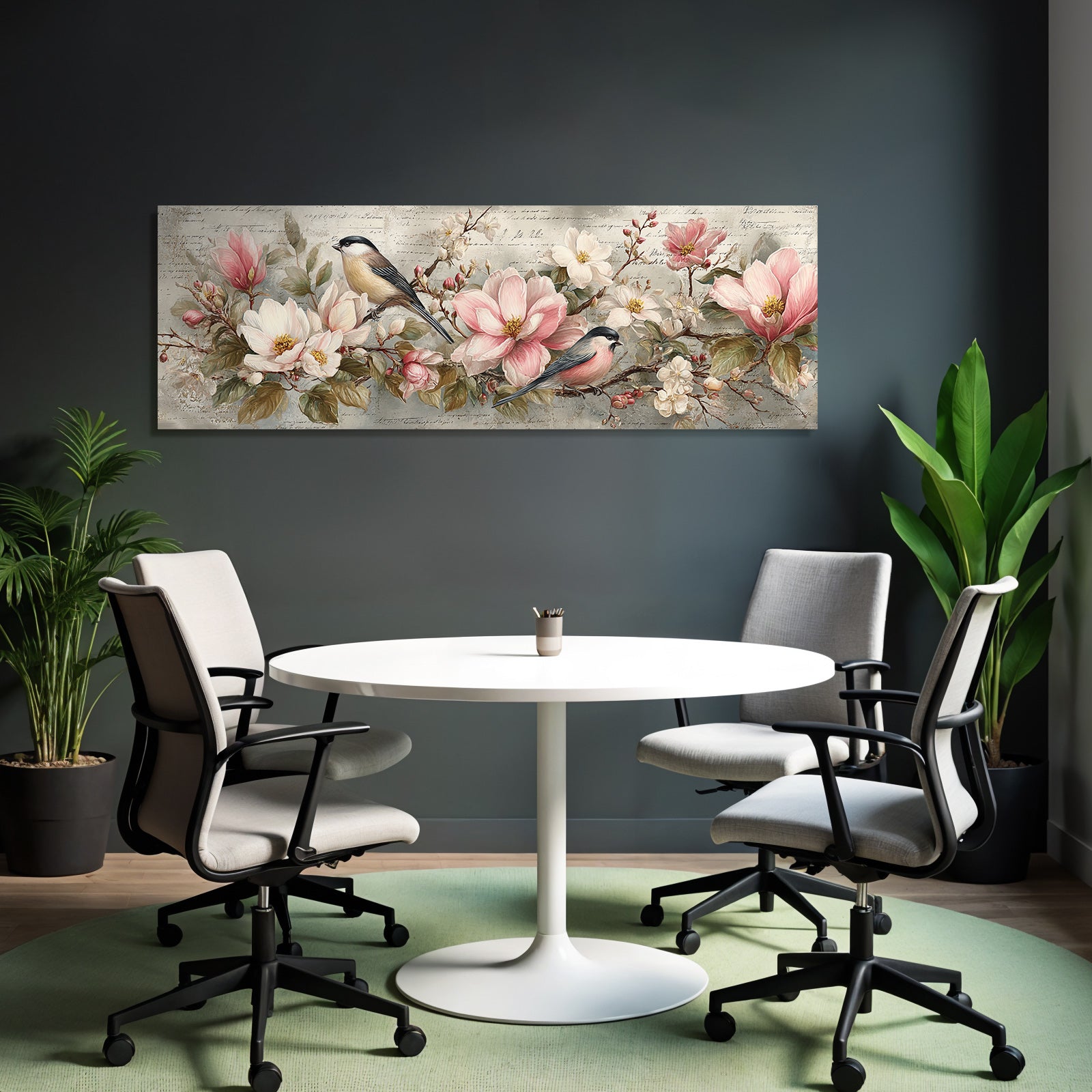 Vintage and shabby birds and flowers decoration illustration