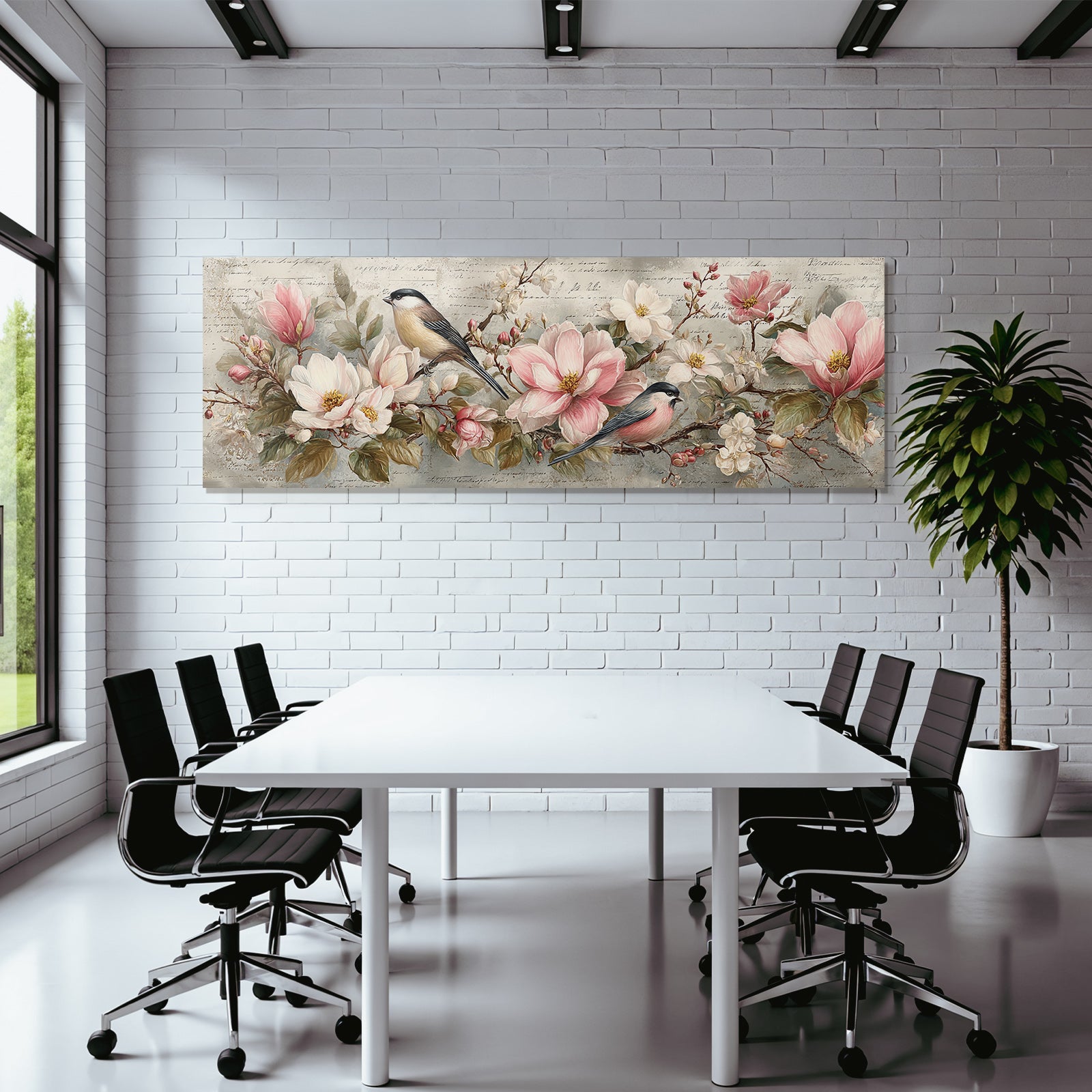 Vintage and shabby birds and flowers decoration illustration