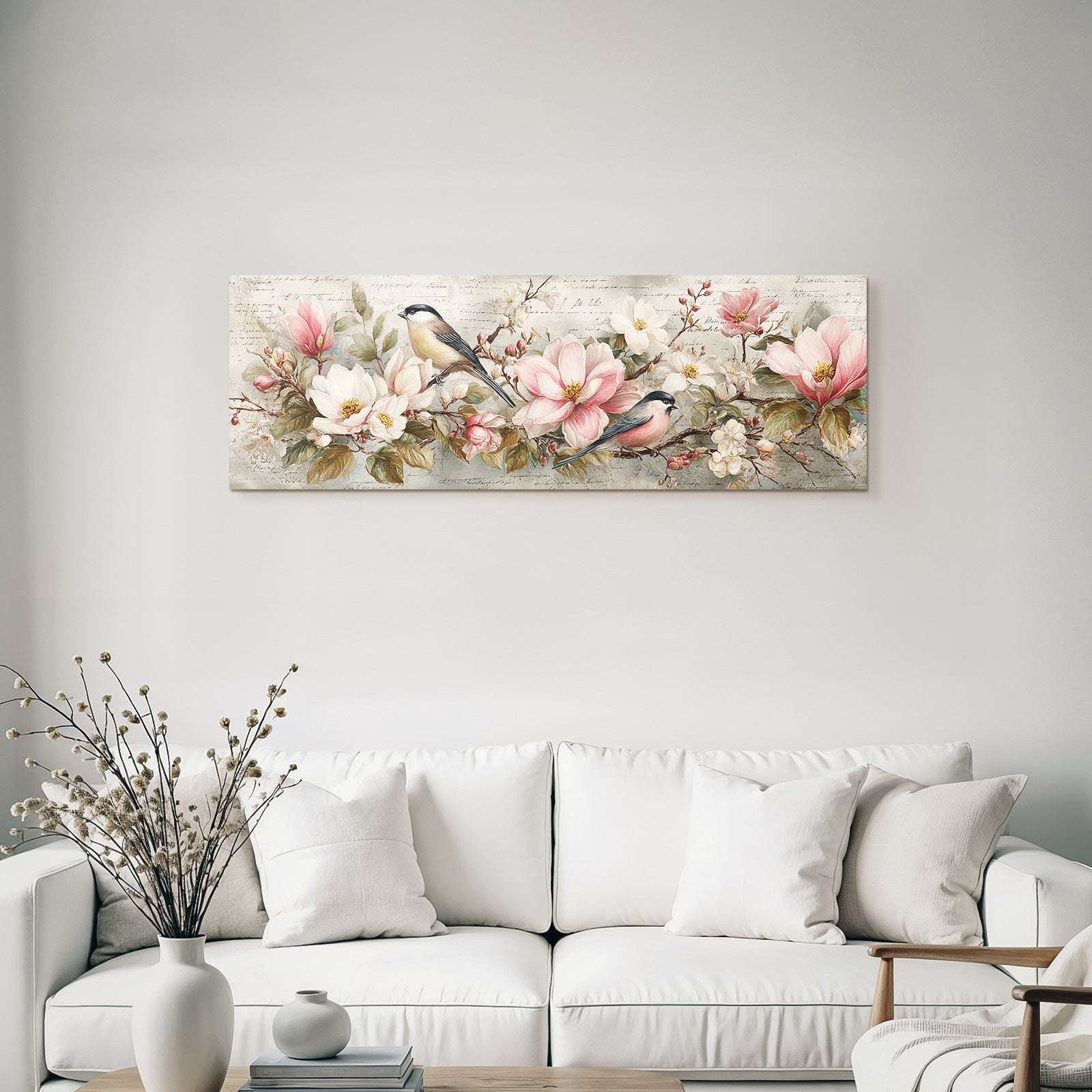 Vintage and shabby birds and flowers decoration illustration