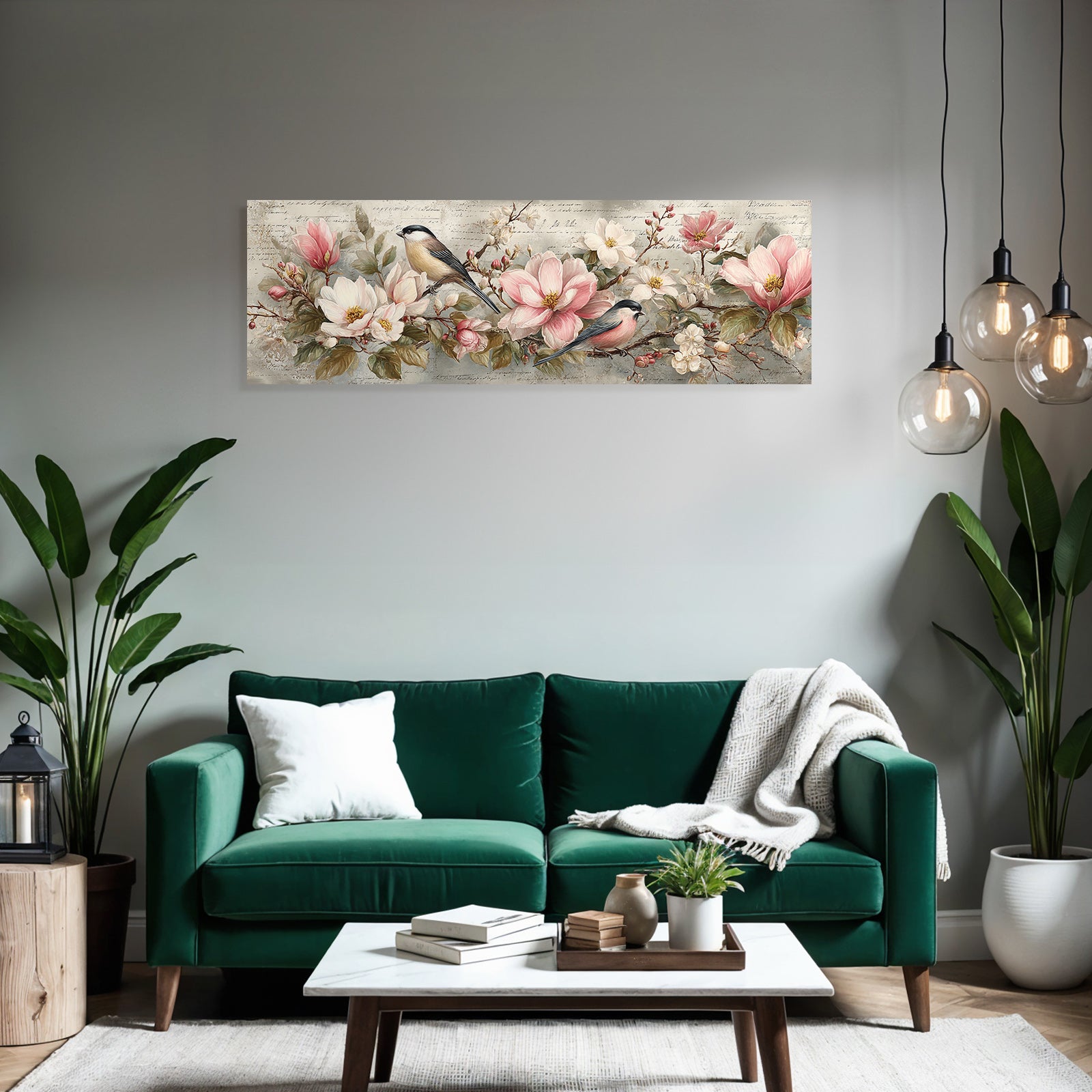 Vintage and shabby birds and flowers decoration illustration