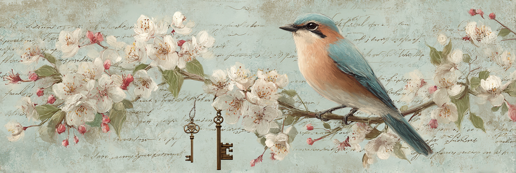 Vintage Und Shabby Vogel Auf Astemblumen Mit Schluessel Und Text | Vintage Shabby | Einrichtungsstile