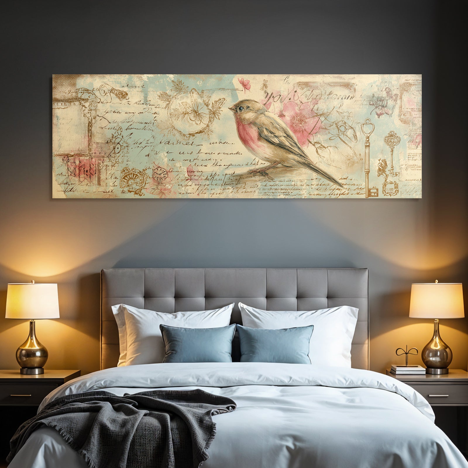 Vintage and shabby bird illustration decorative elements