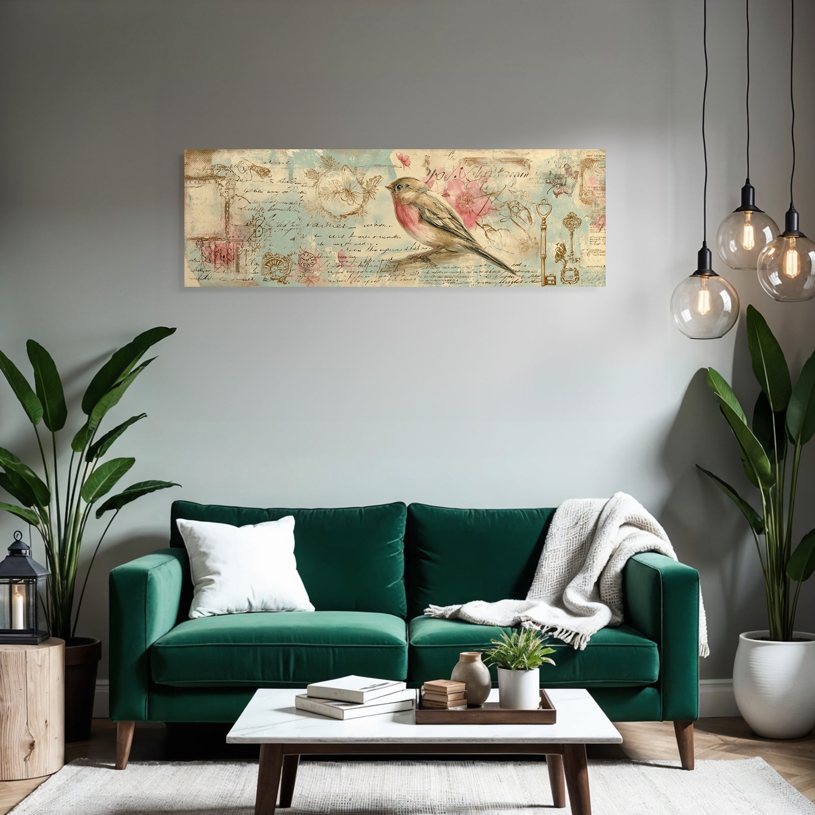 Vintage and shabby bird illustration decorative elements