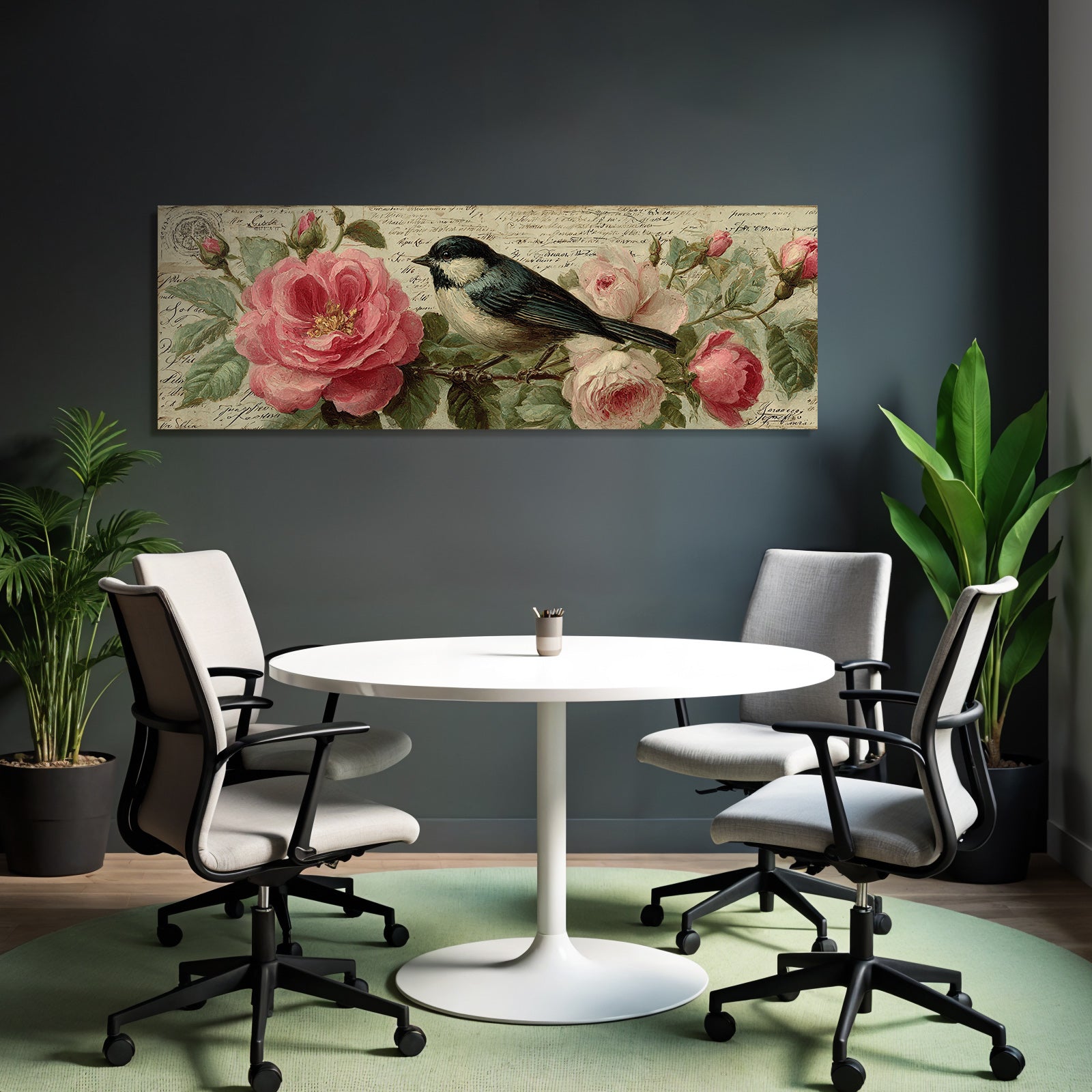 Vintage and shabby bird underroses