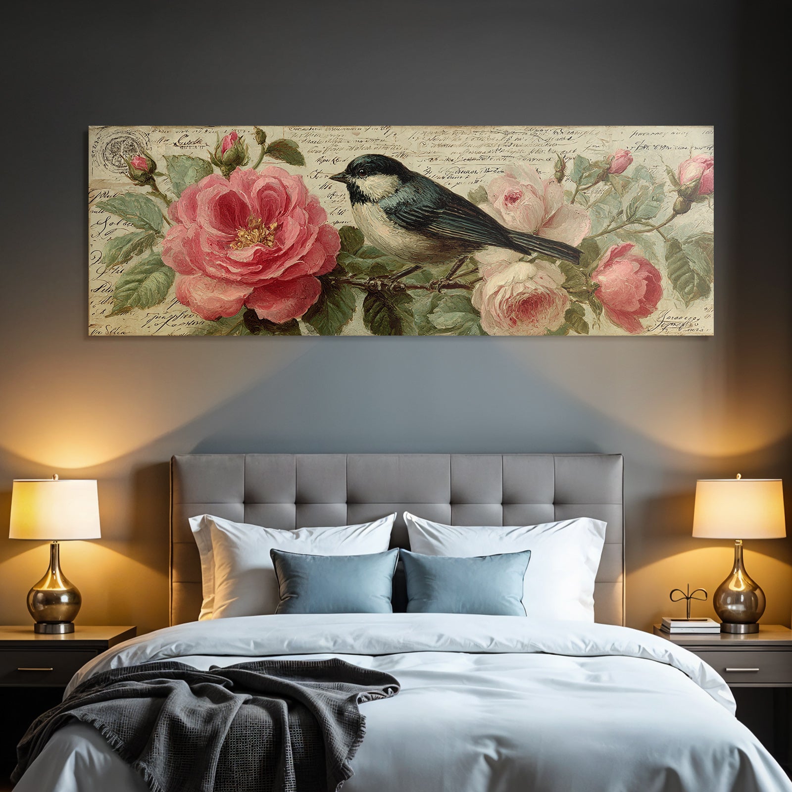 Vintage and shabby bird underroses