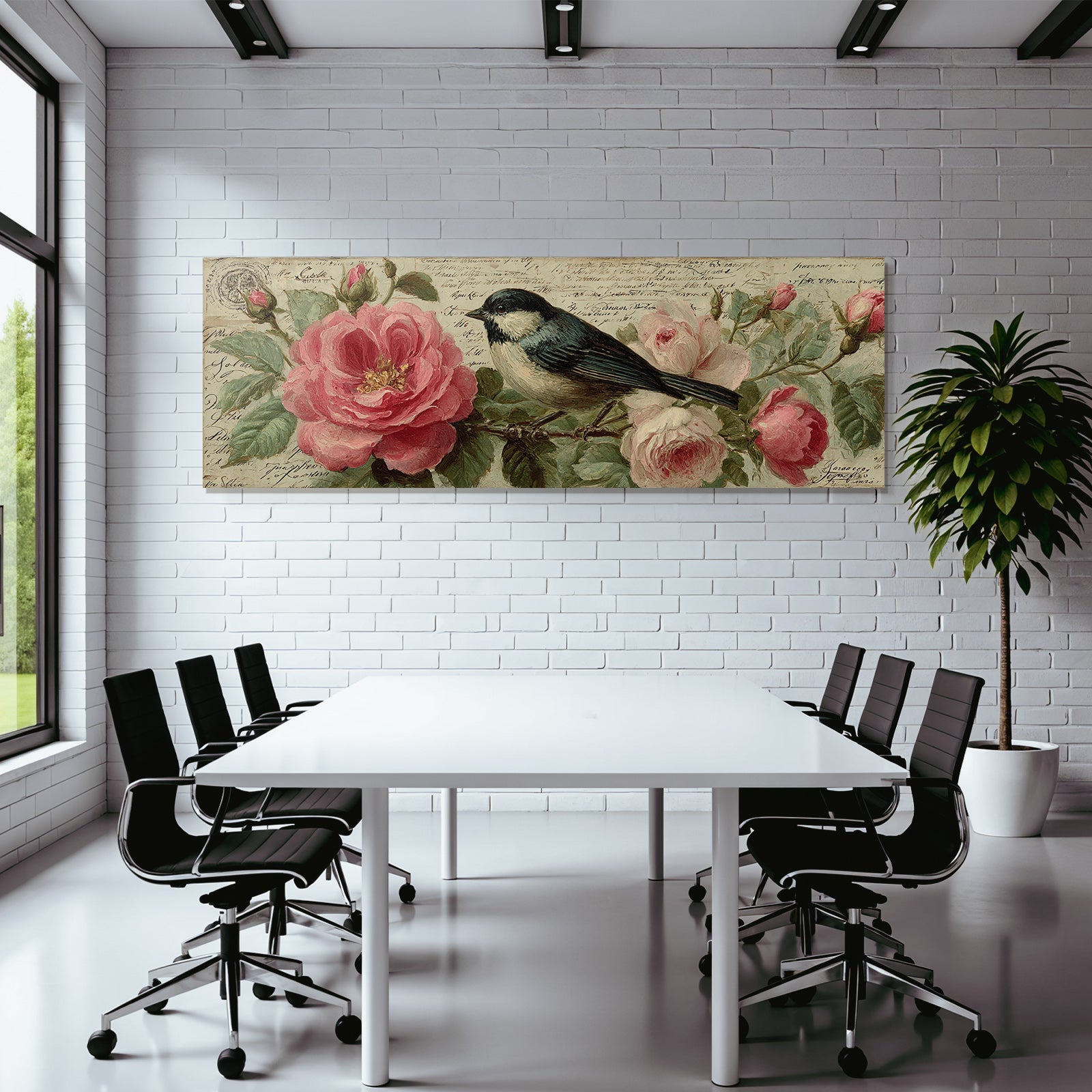 Vintage and shabby bird underroses