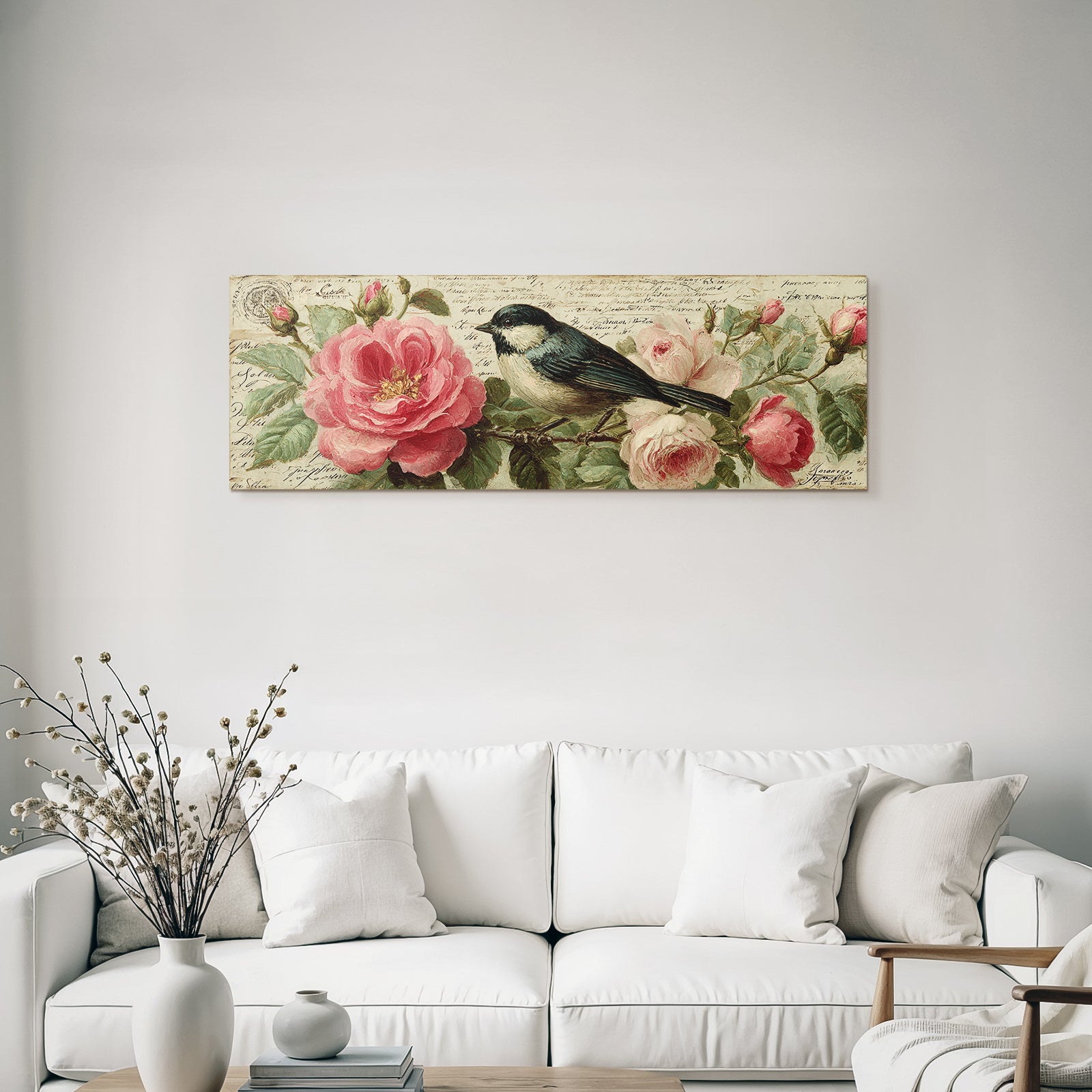 Vintage and shabby bird underroses