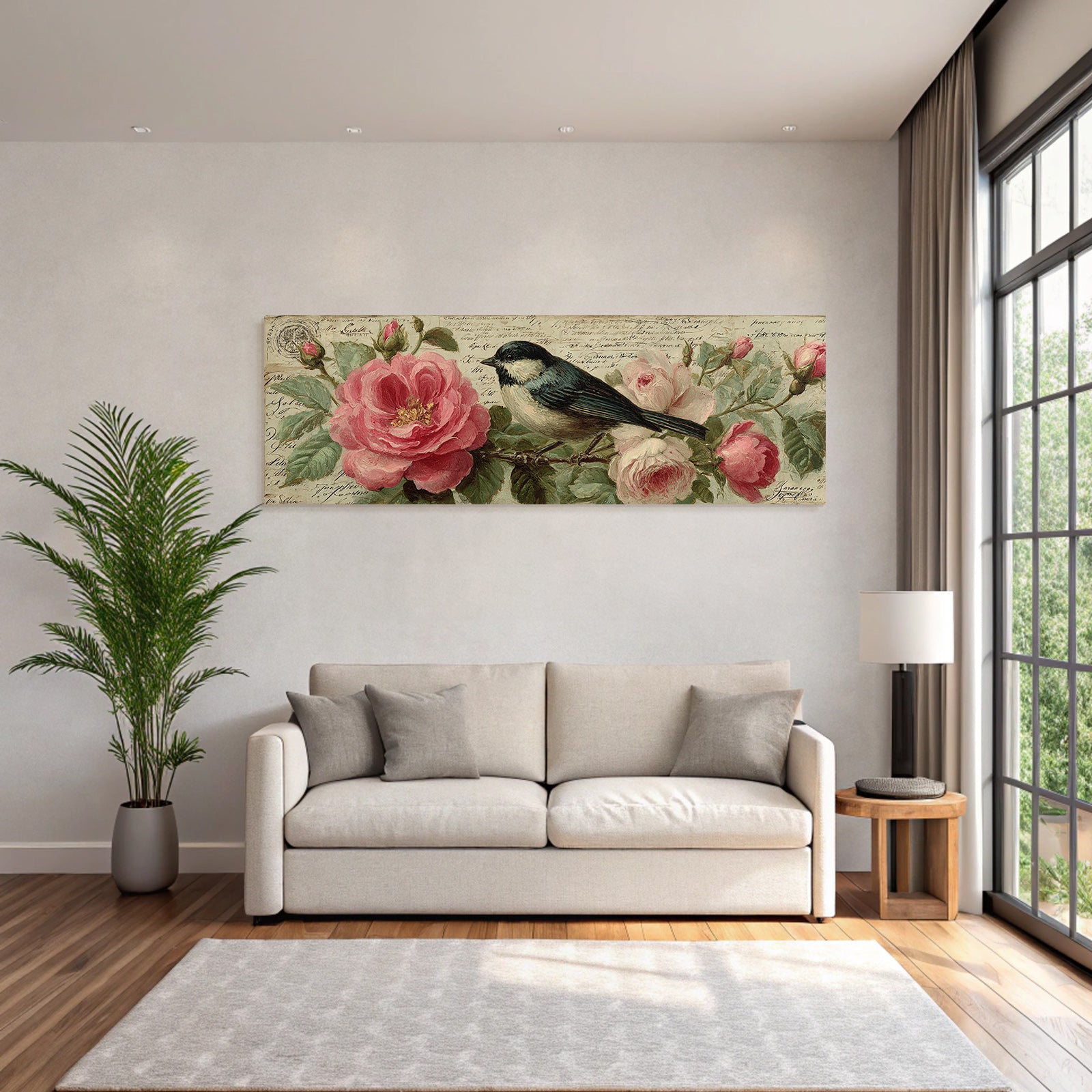 Vintage and shabby bird underroses