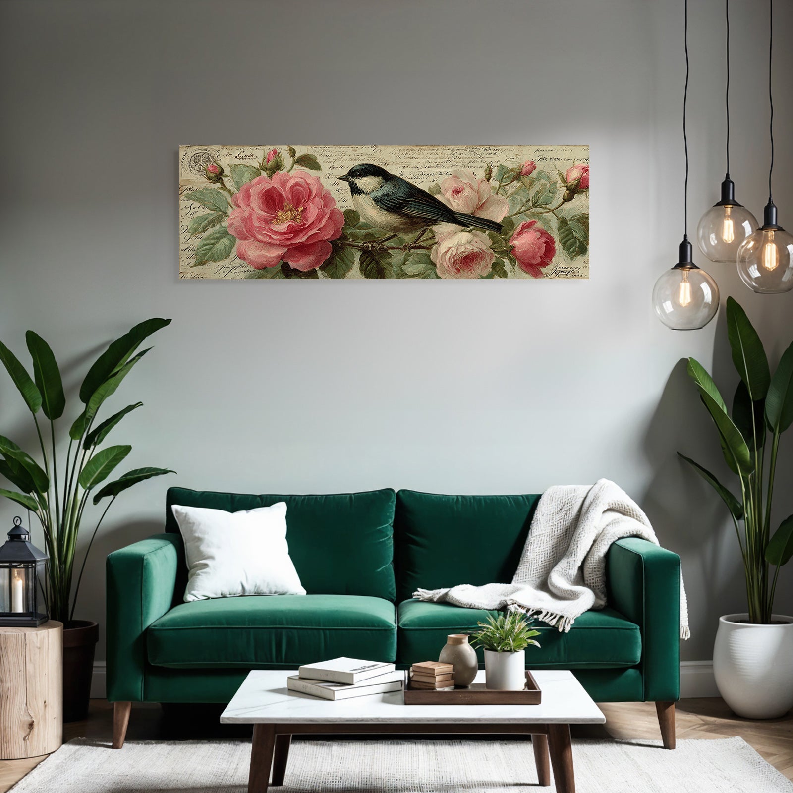Vintage and shabby bird underroses