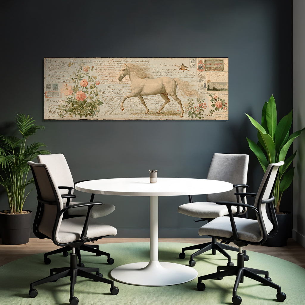 Vintage Und Shabby Weisser Pferd Blumen Handgeschriebene