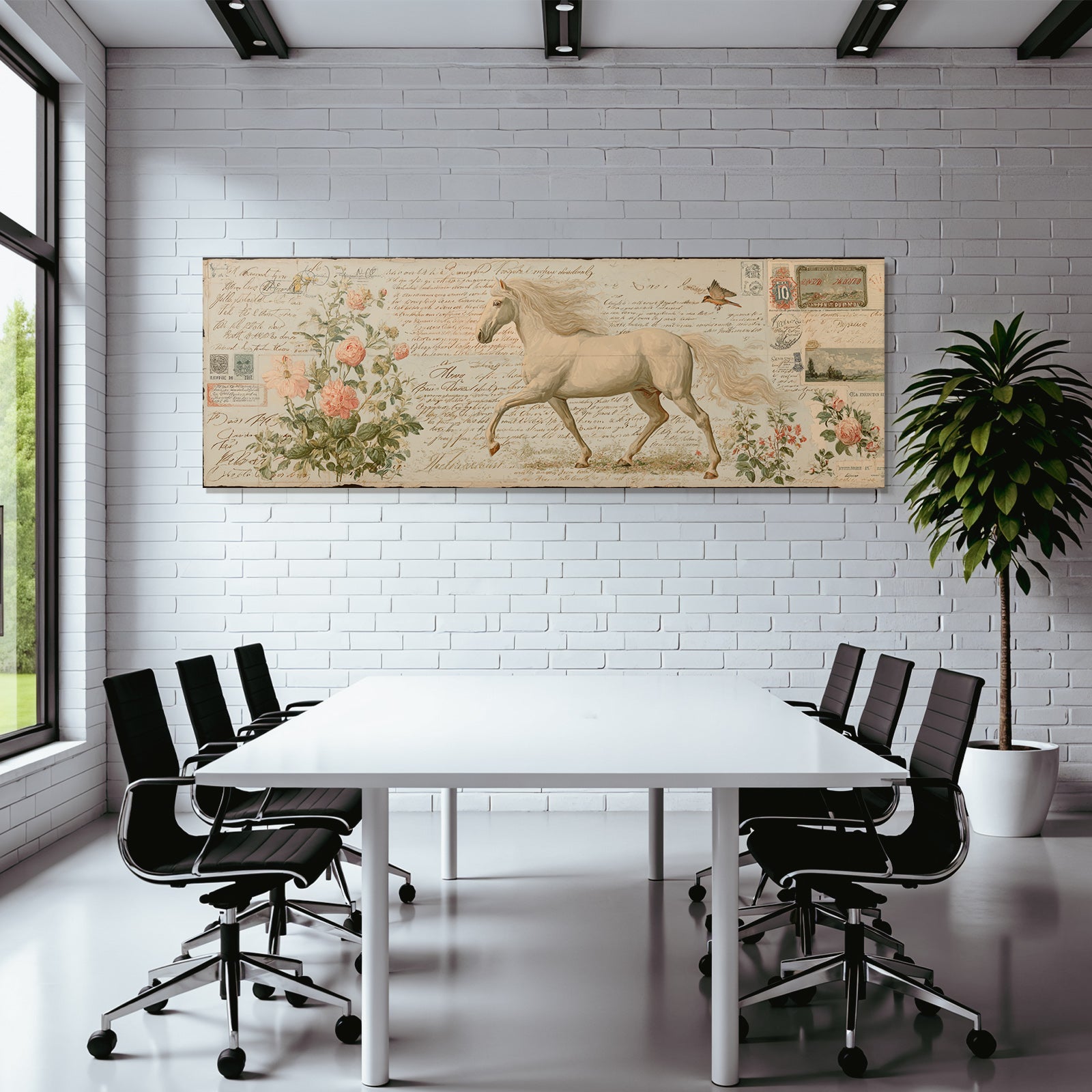 Vintage And Shabby White Horse Flowers Handwritten