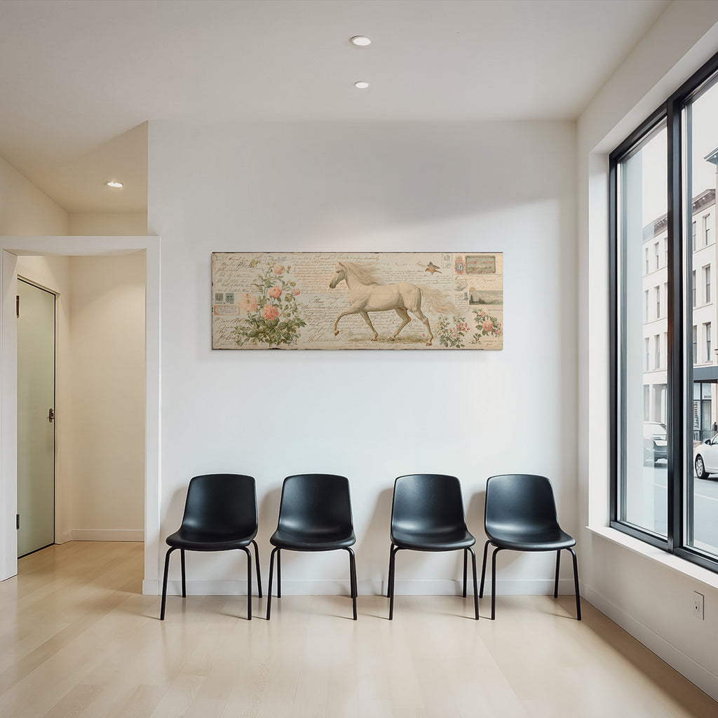 Vintage Und Shabby Weisser Pferd Blumen Handgeschriebene