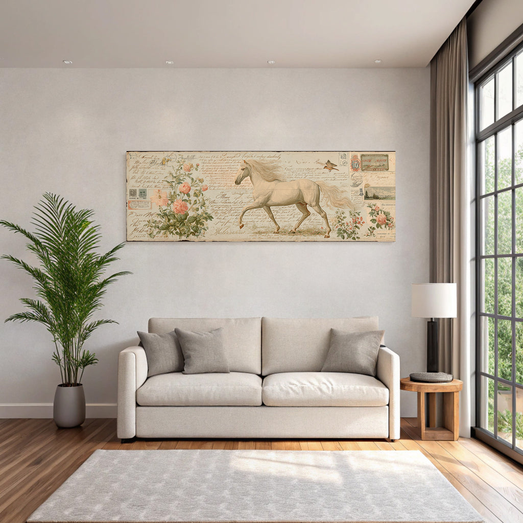 Vintage Und Shabby Weisser Pferd Blumen Handgeschriebene