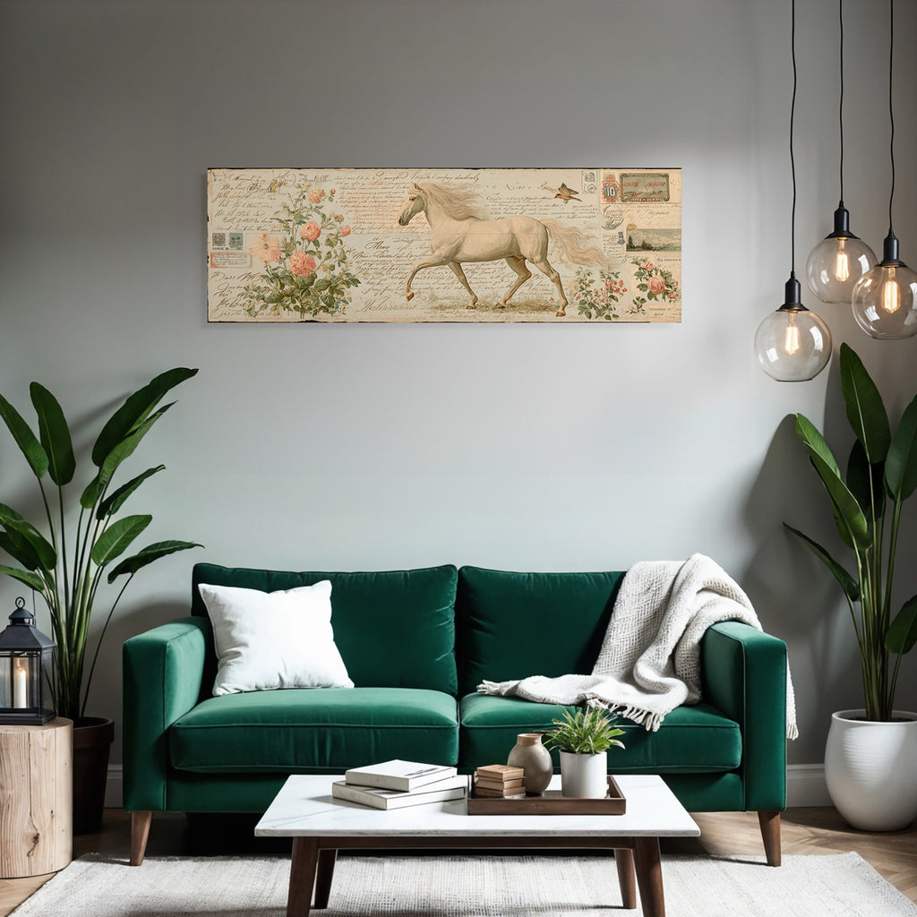 Vintage Und Shabby Weisser Pferd Blumen Handgeschriebene