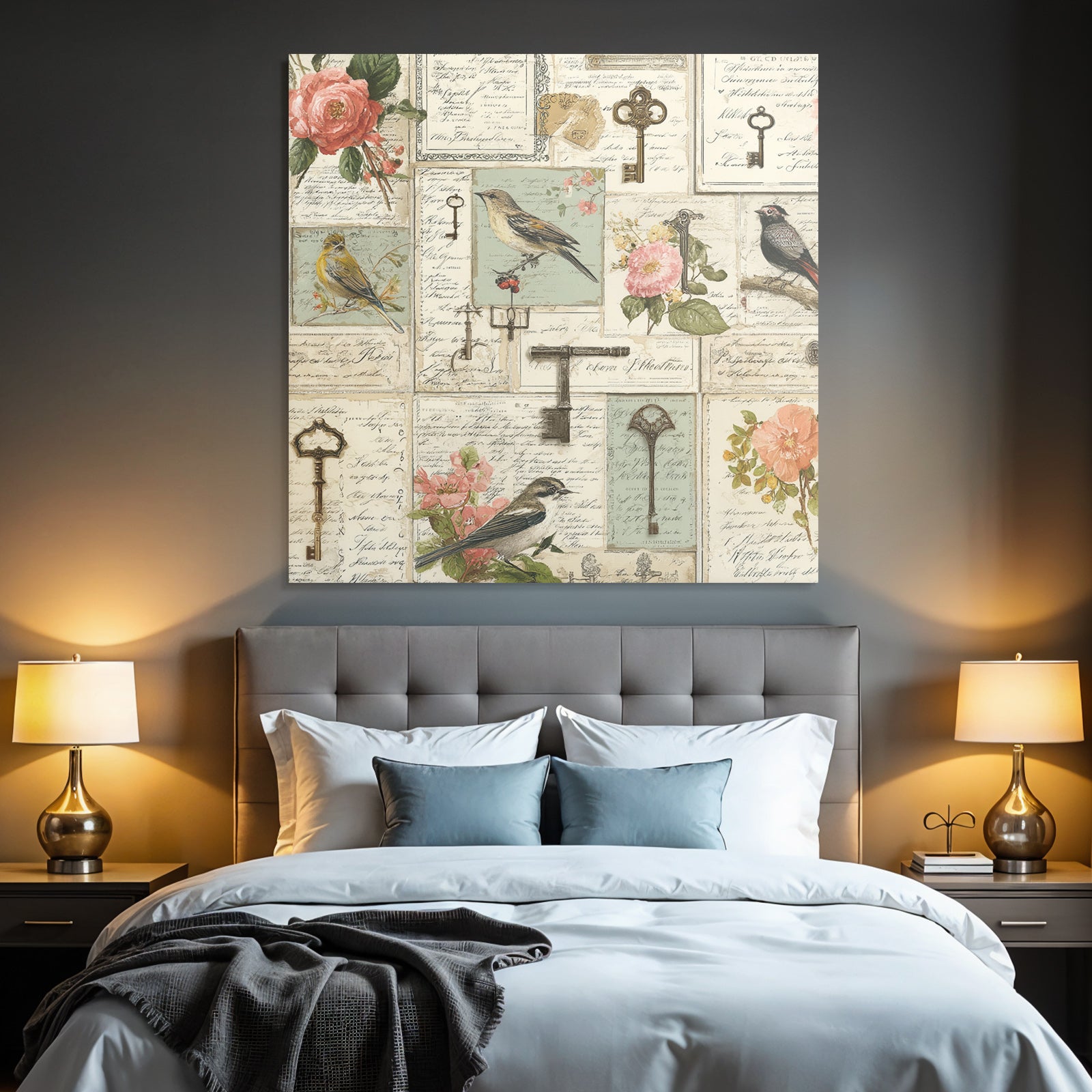 Vintage and shabby flowers and birds keys, vintage patterns