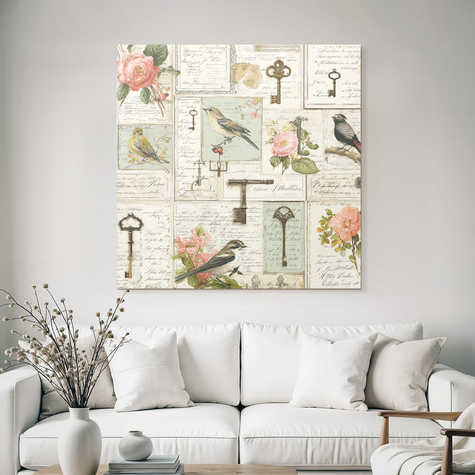 Vintage and shabby flowers and birds keys, vintage patterns