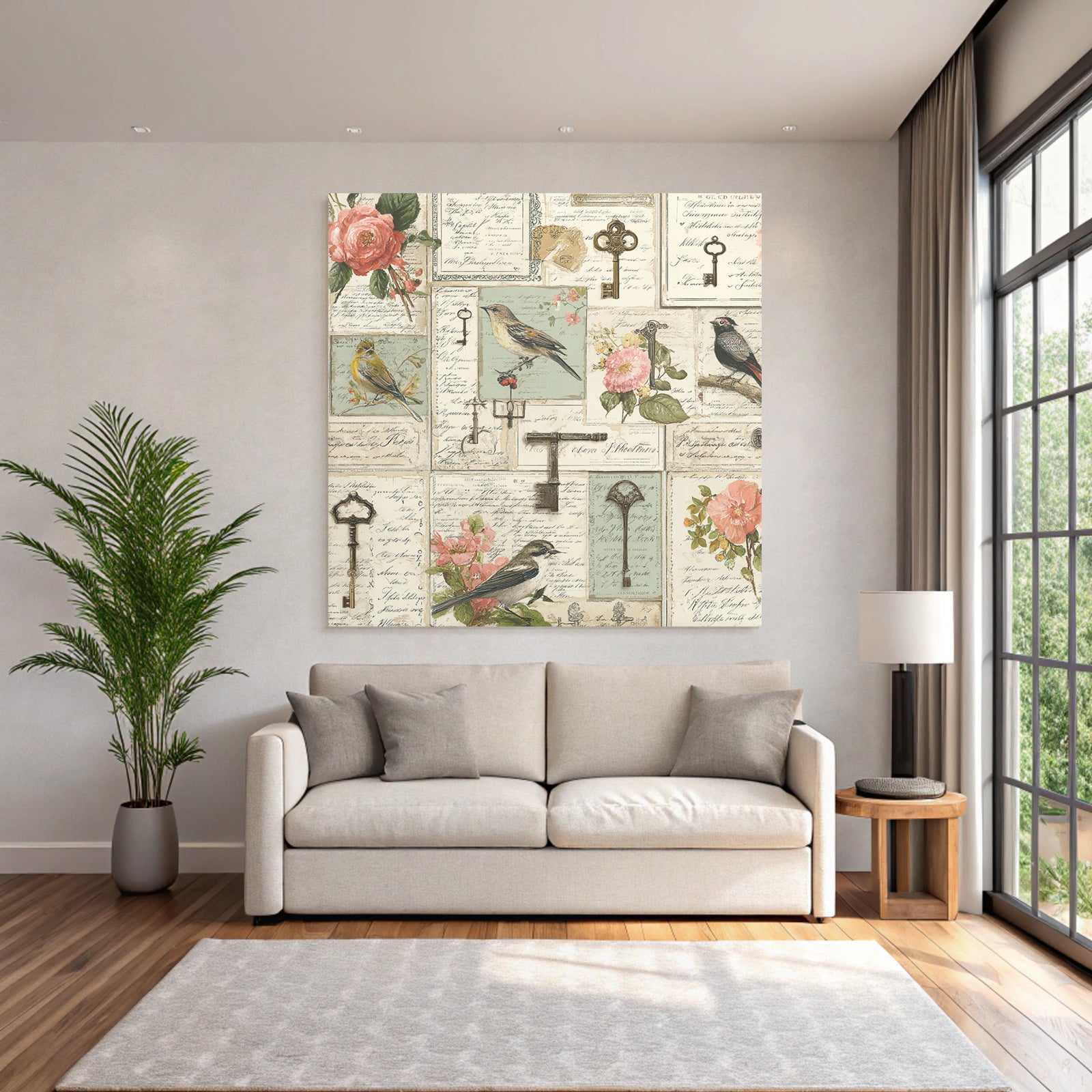 Vintage and shabby flowers and birds keys, vintage patterns