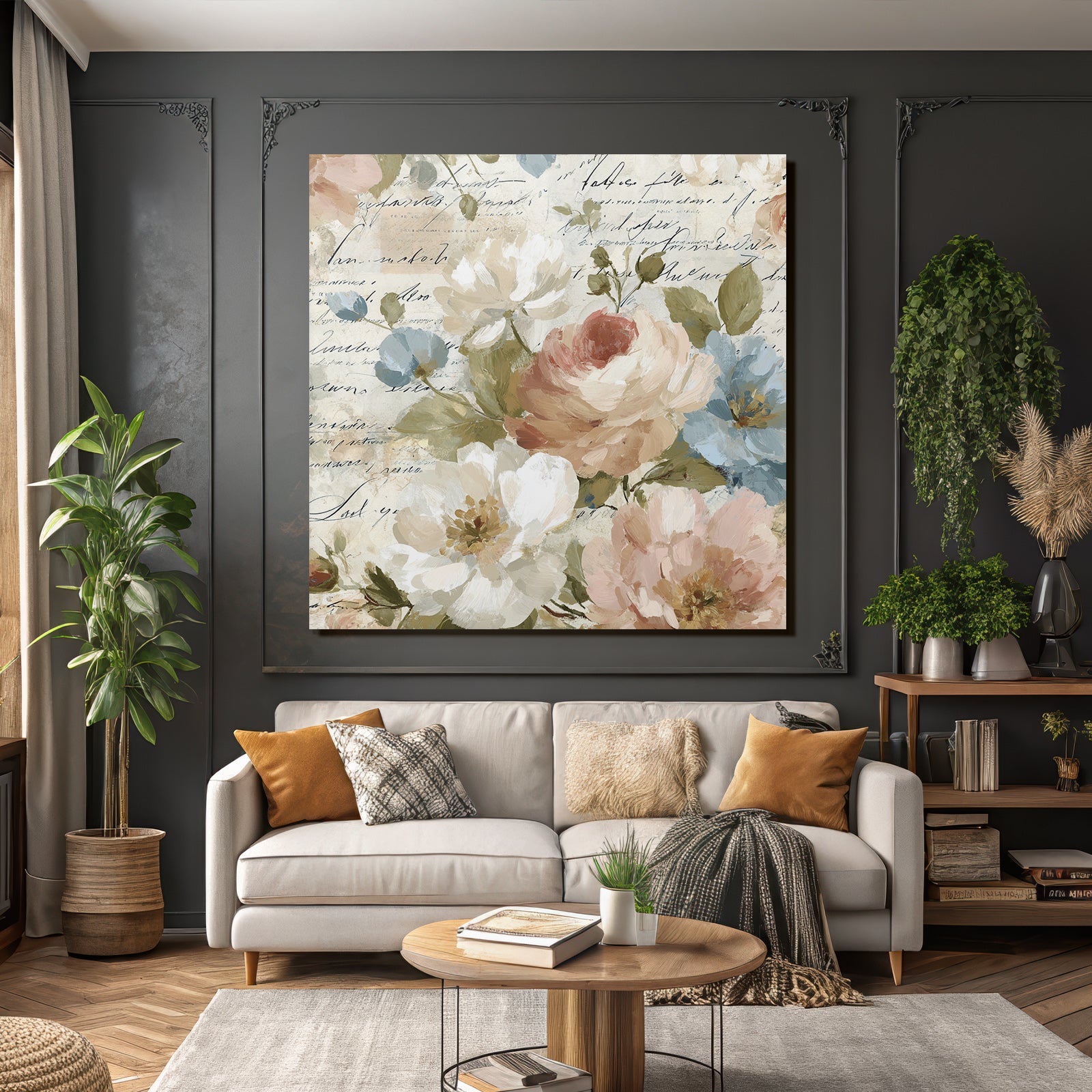 Vintage and shabby floral pattern with handwritten text