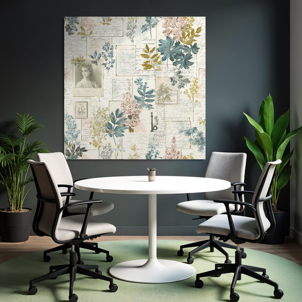 Vintage Und Shabby Blumige Collage Mit Vintage Rahmen Und Botanischen Illustrationen