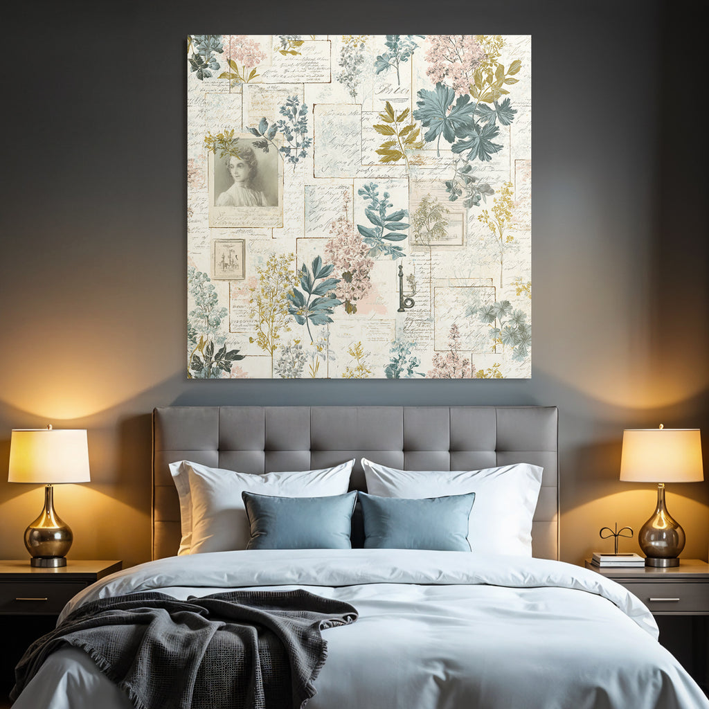 Vintage Und Shabby Blumige Collage Mit Vintage Rahmen Und Botanischen Illustrationen