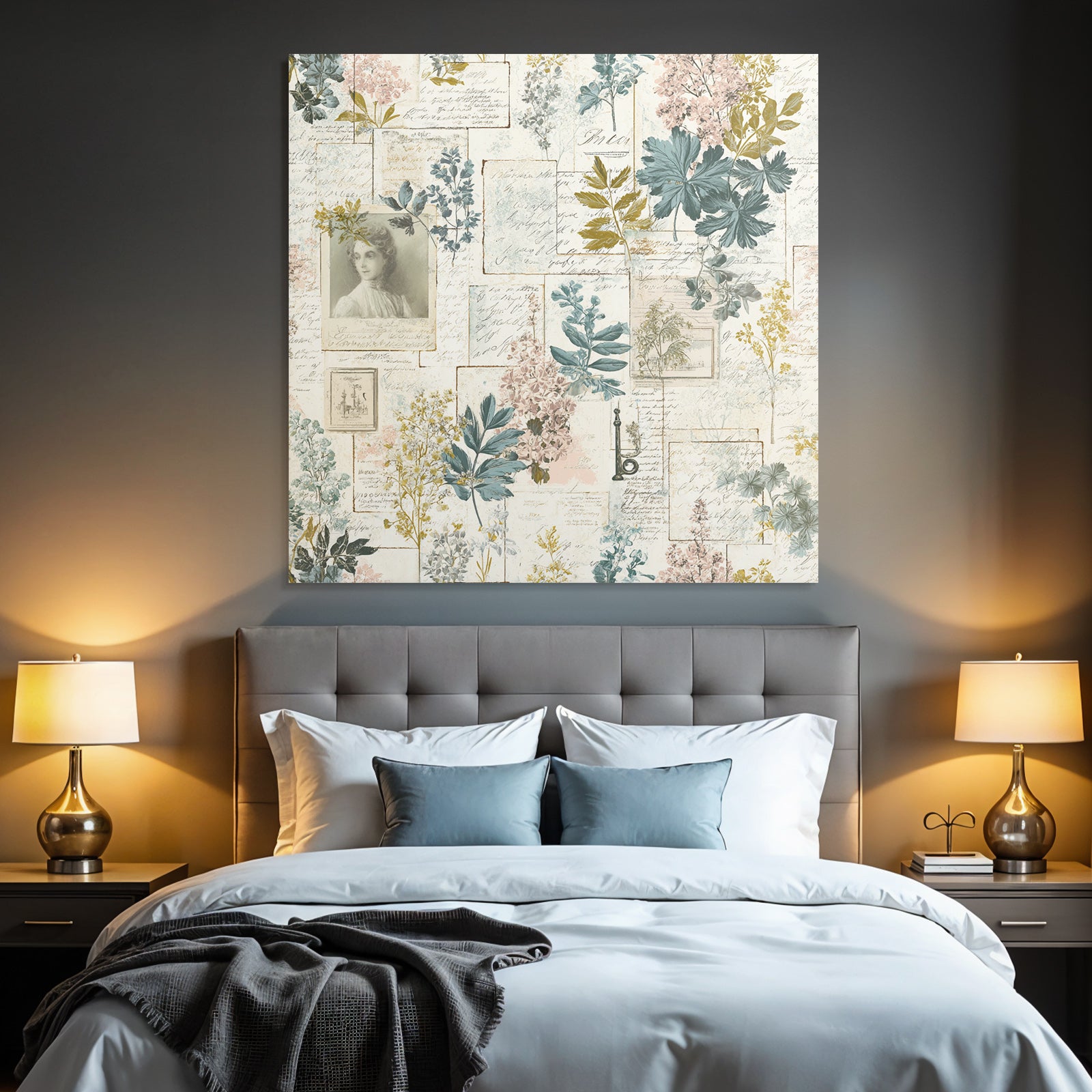 Vintage and shabby floral collage with vintage frames and botanical illustrations