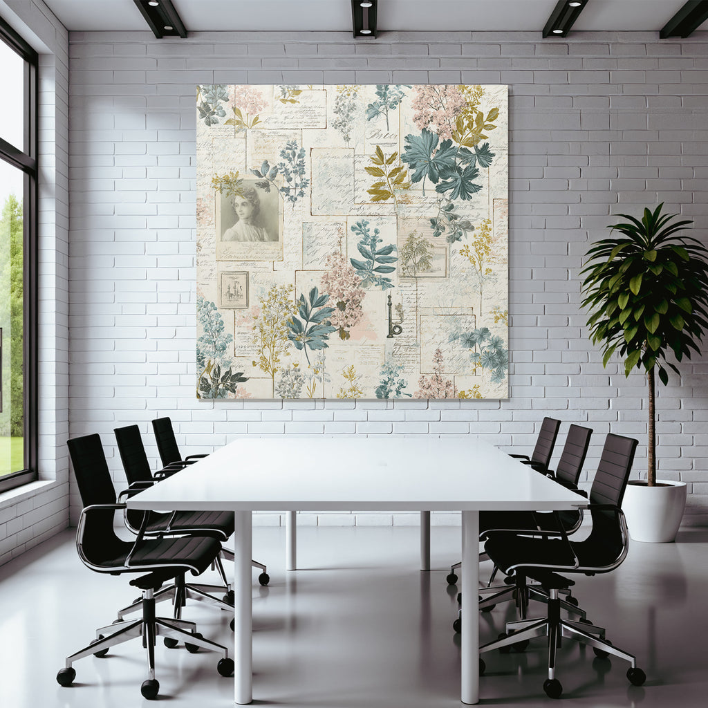 Vintage Und Shabby Blumige Collage Mit Vintage Rahmen Und Botanischen Illustrationen