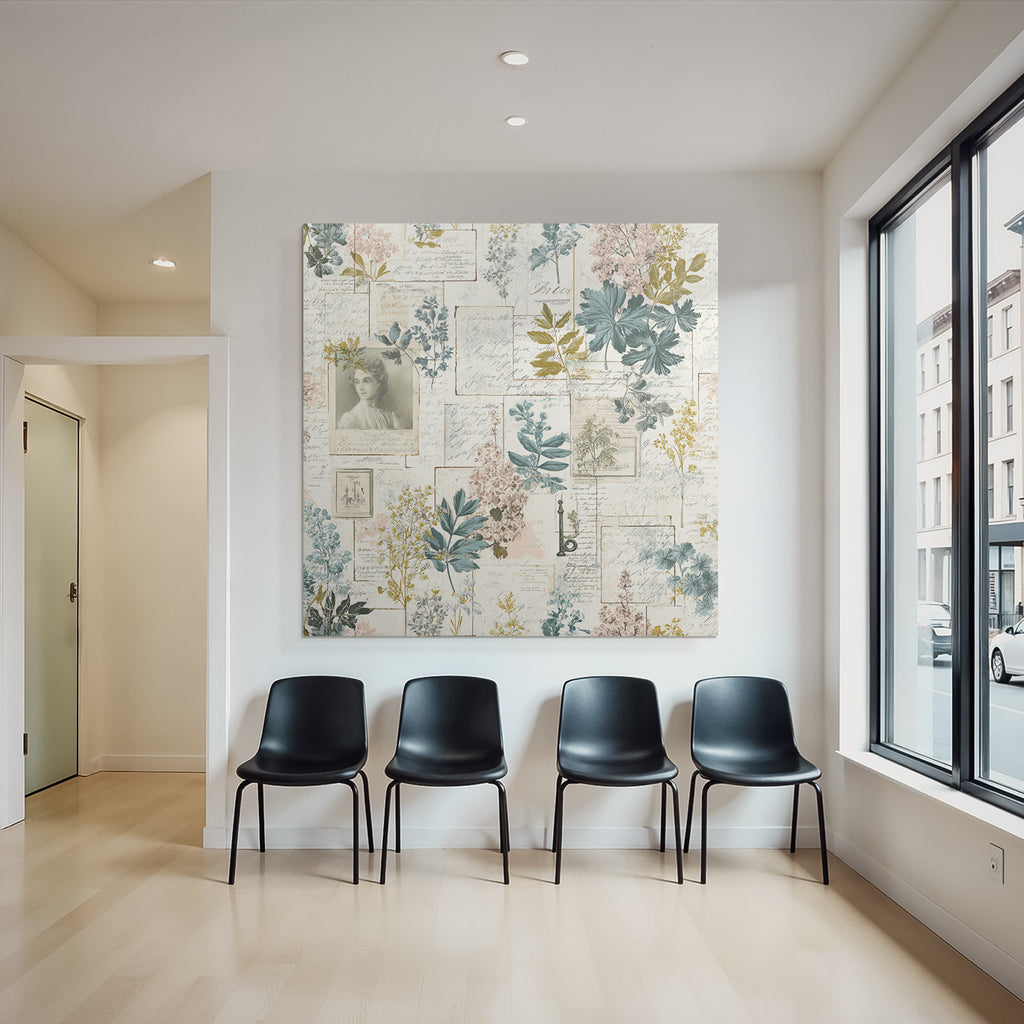 Vintage Und Shabby Blumige Collage Mit Vintage Rahmen Und Botanischen Illustrationen