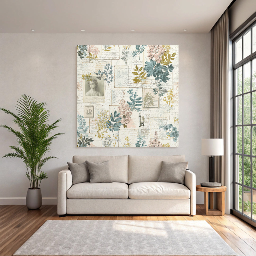 Vintage Und Shabby Blumige Collage Mit Vintage Rahmen Und Botanischen Illustrationen