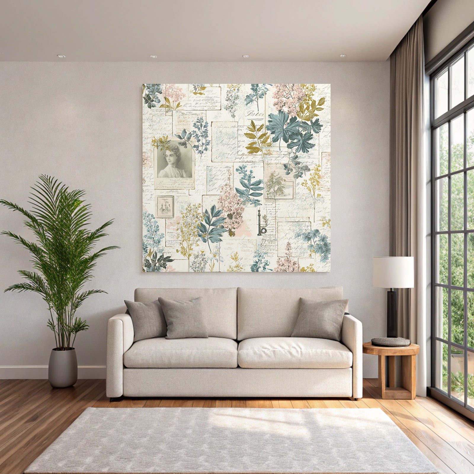 Vintage and shabby floral collage with vintage frames and botanical illustrations