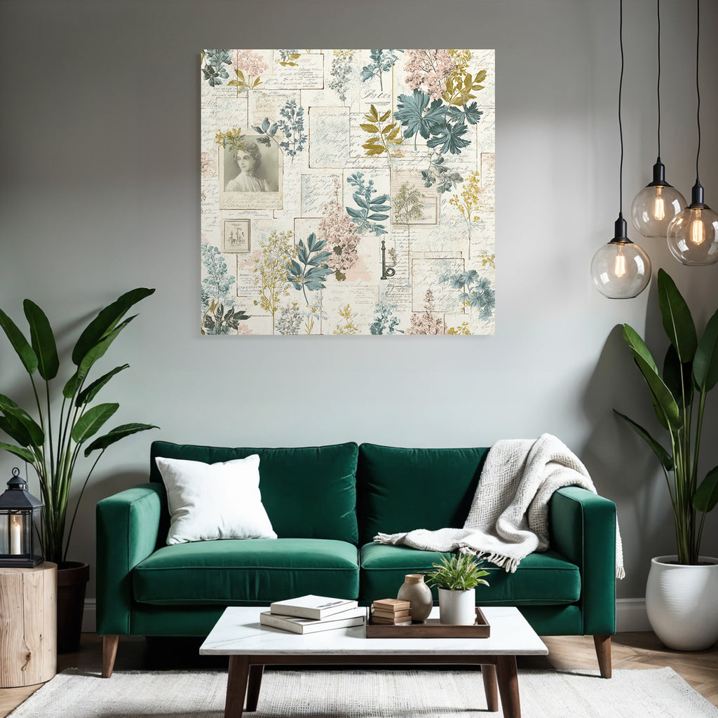 Vintage Und Shabby Blumige Collage Mit Vintage Rahmen Und Botanischen Illustrationen