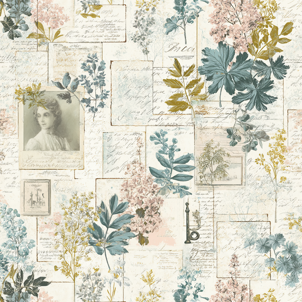 Vintage Und Shabby Blumige Collage Mit Vintage Rahmen Und Botanischen Illustrationen | Vintage Shabby | Einrichtungsstile