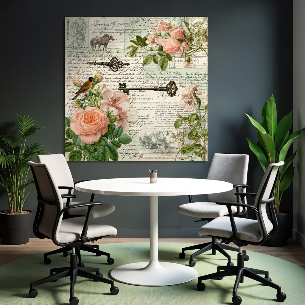 Vintage Und Shabby Collage Blumen Hausschluessel Hand Geschrieben