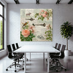 Vintage Und Shabby Collage Blumen Hausschluessel Hand Geschrieben