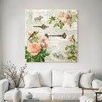 Vintage Und Shabby Collage Blumen Hausschluessel Hand Geschrieben