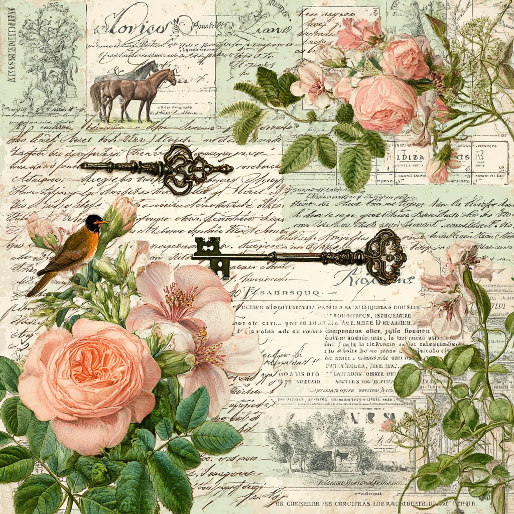 Vintage Und Shabby Collage Blumen Hausschluessel Hand Geschrieben | Vintage Shabby | Einrichtungsstile