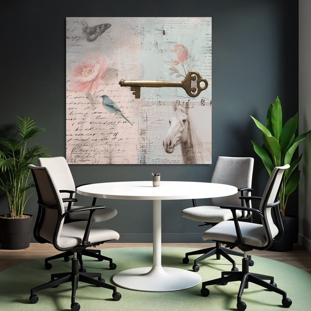 Vintage Und Shabby Collage Schmetterling Blume Vogel Schluessel Pferd Alte Notizen