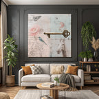 Vintage Und Shabby Collage Schmetterling Blume Vogel Schluessel Pferd Alte Notizen