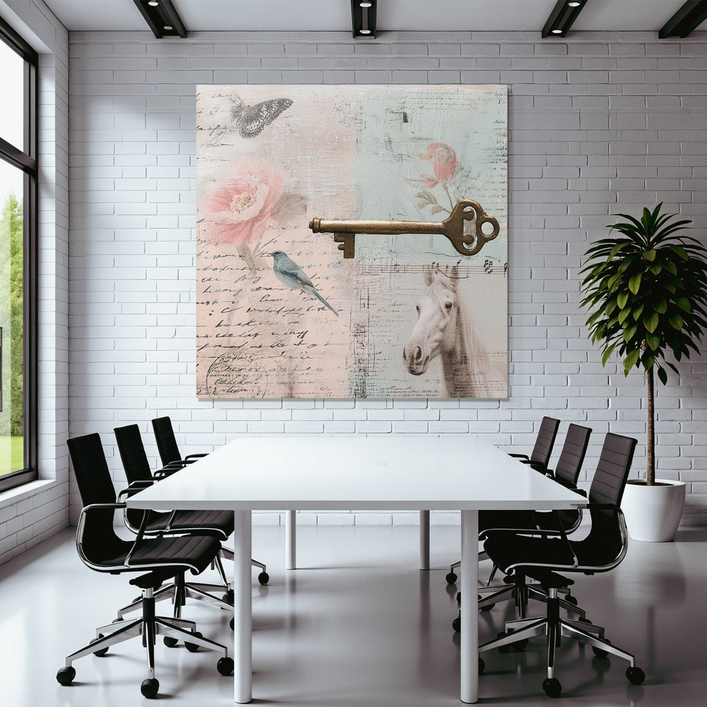 Vintage Und Shabby Collage Schmetterling Blume Vogel Schluessel Pferd Alte Notizen