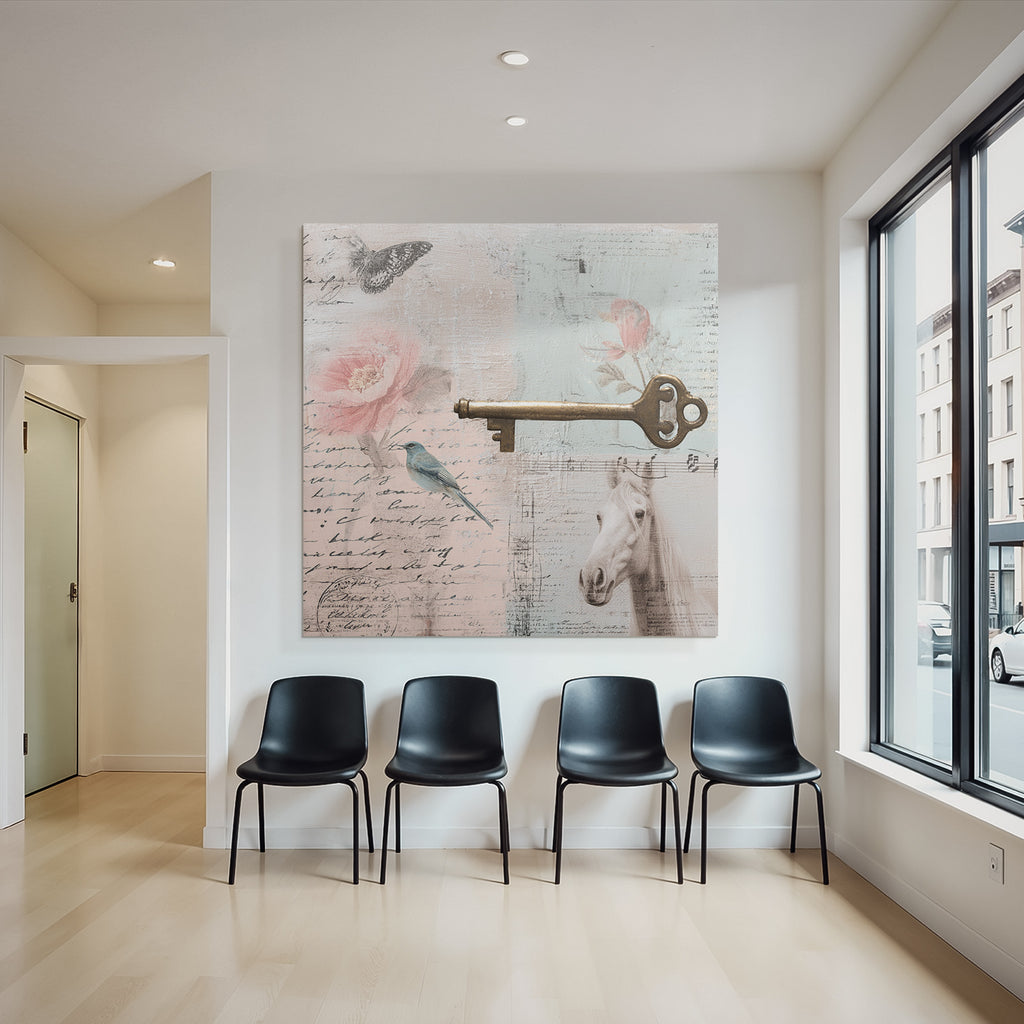 Vintage Und Shabby Collage Schmetterling Blume Vogel Schluessel Pferd Alte Notizen