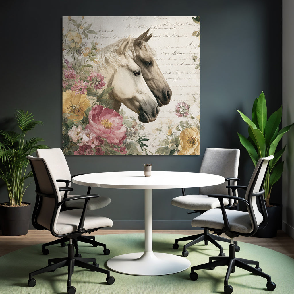 Vintage Und Shabby Pferd Und Blumen