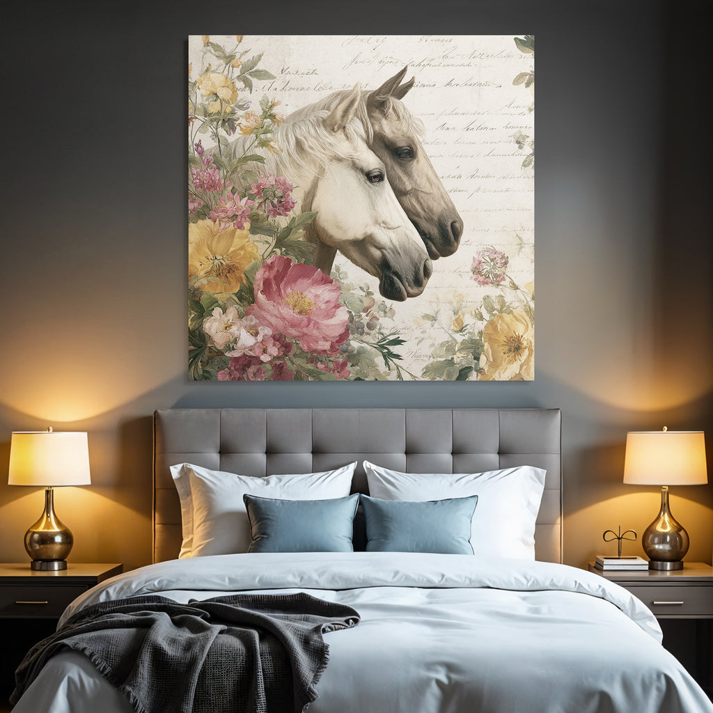 Vintage Und Shabby Pferd Und Blumen