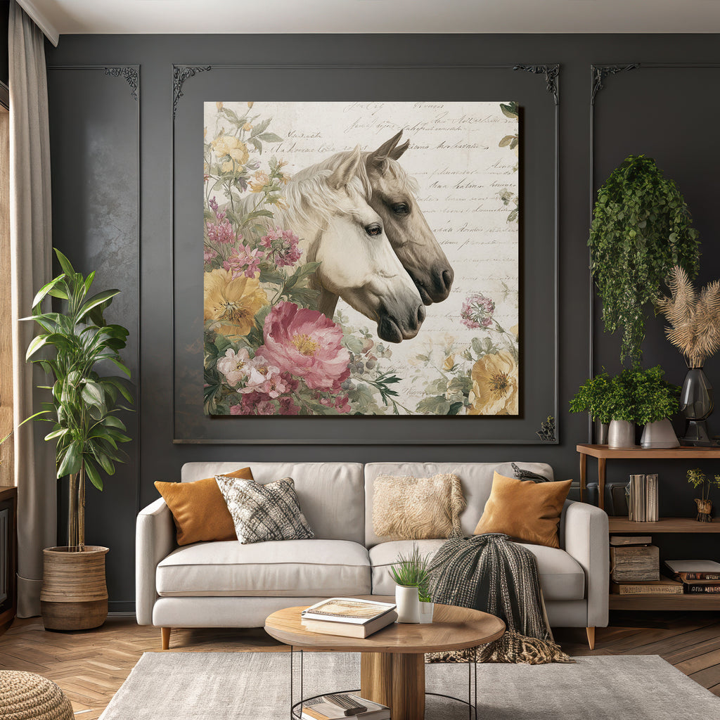 Vintage Und Shabby Pferd Und Blumen