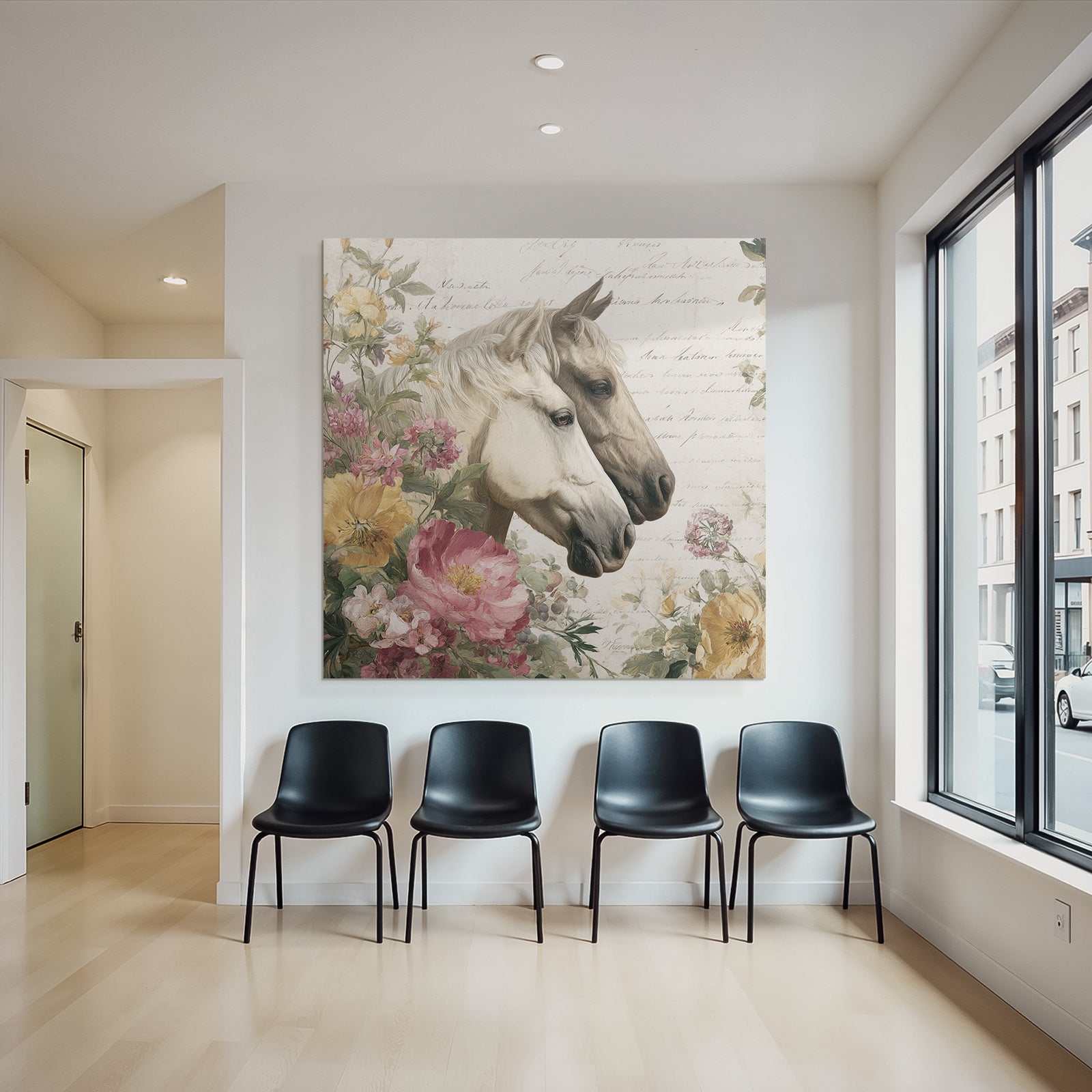 Vintage and shabby horse and flowers