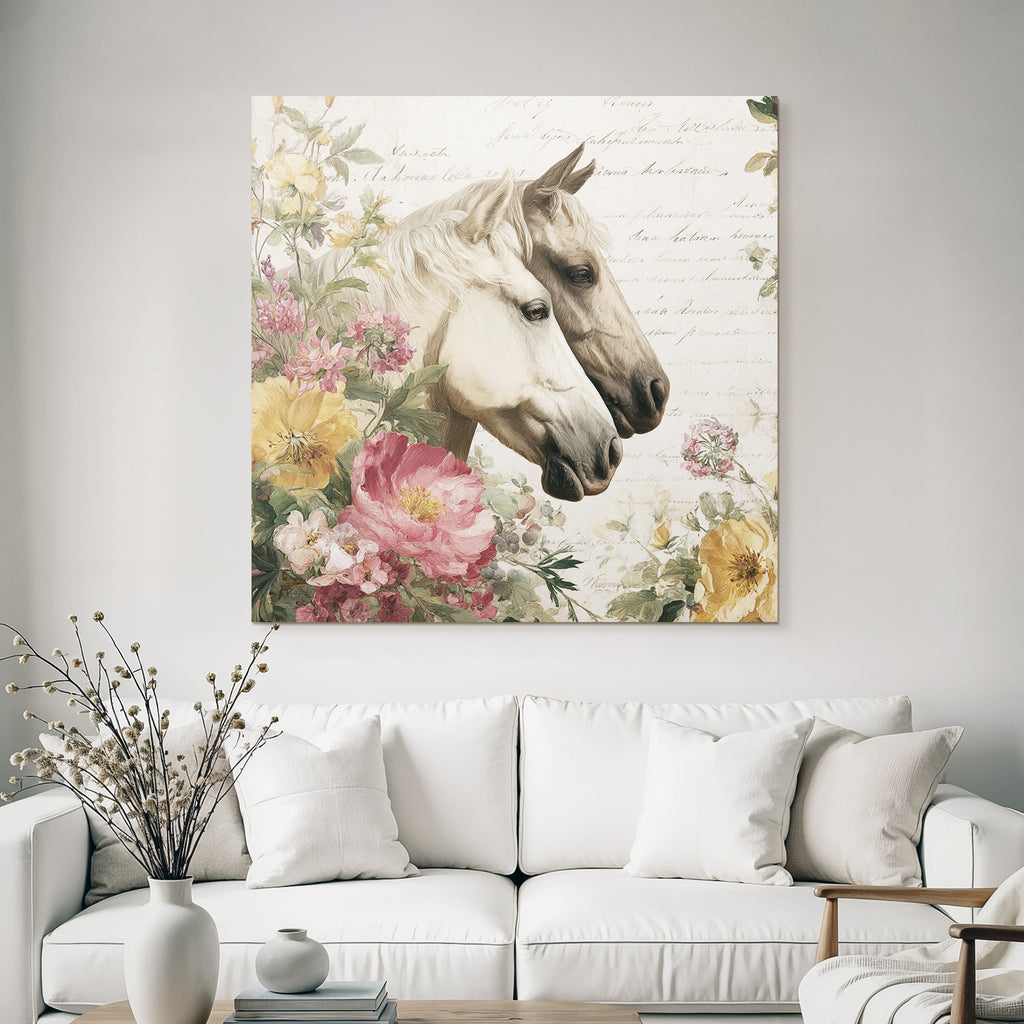 Vintage Und Shabby Pferd Und Blumen